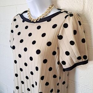 VTG Black and Beige Polka Dot Blouse